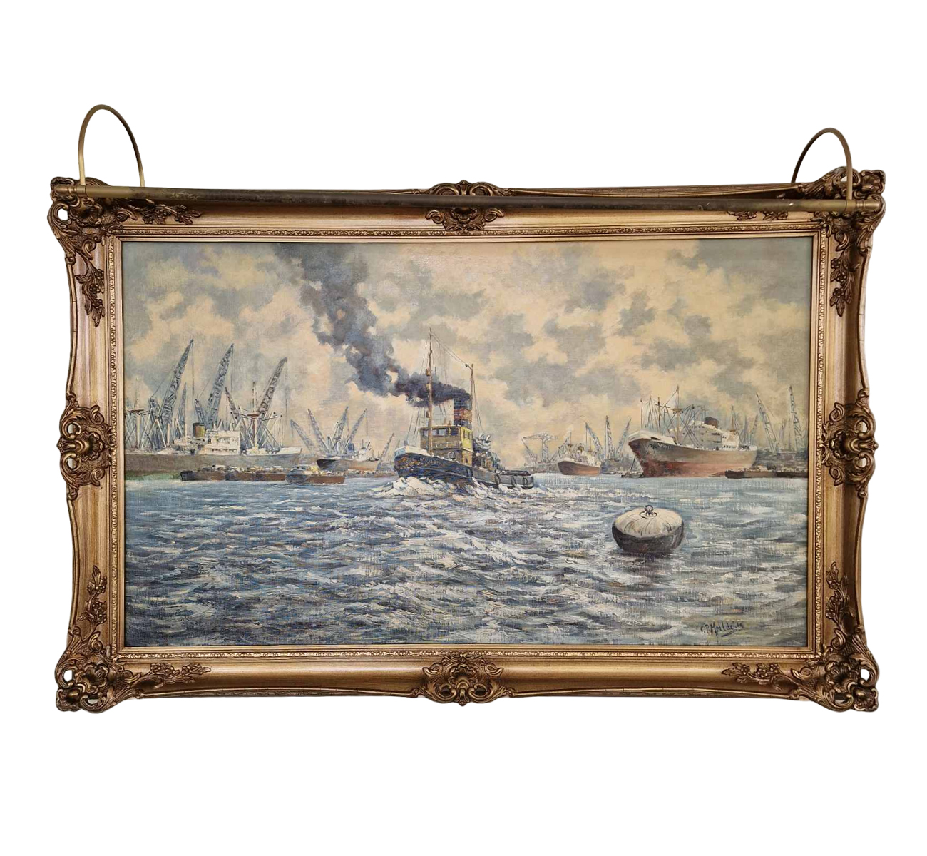 Голяма маслена картина "Пристанище Ротердам"