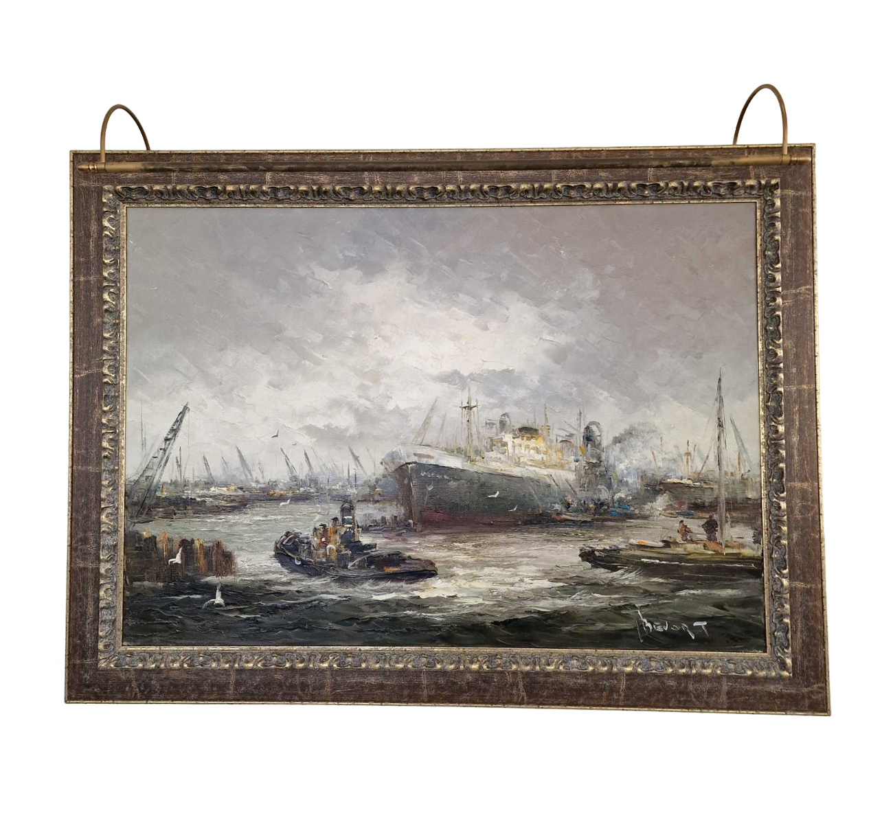 Маслена картина "Изглед към пристанище Ротердам" от Ян Беворт