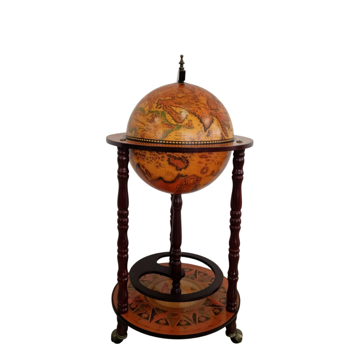 Бар глобус на две нива с месингови колела