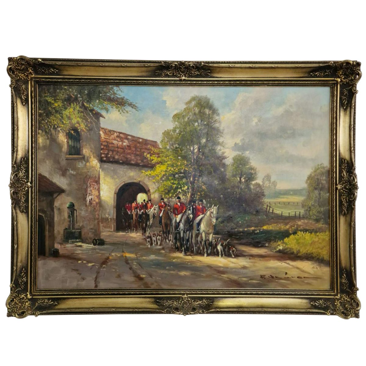 "Ловна дружинка" – маслена картина върху платно в оригинална рамка