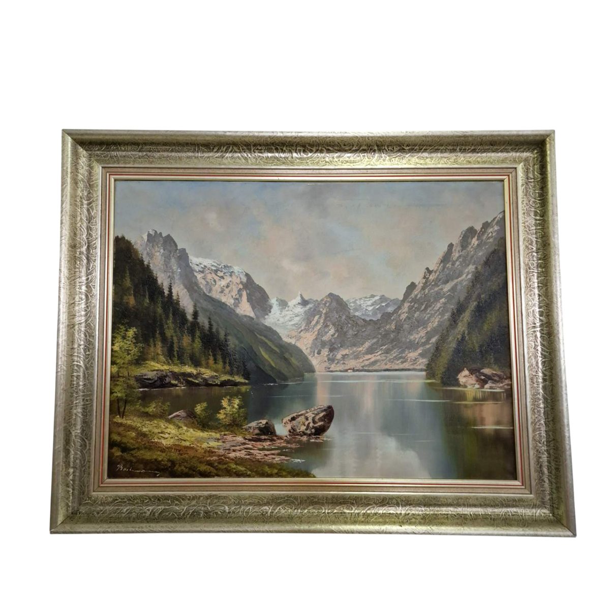 Маслена живопис върху платно – планински пейзаж с езеро