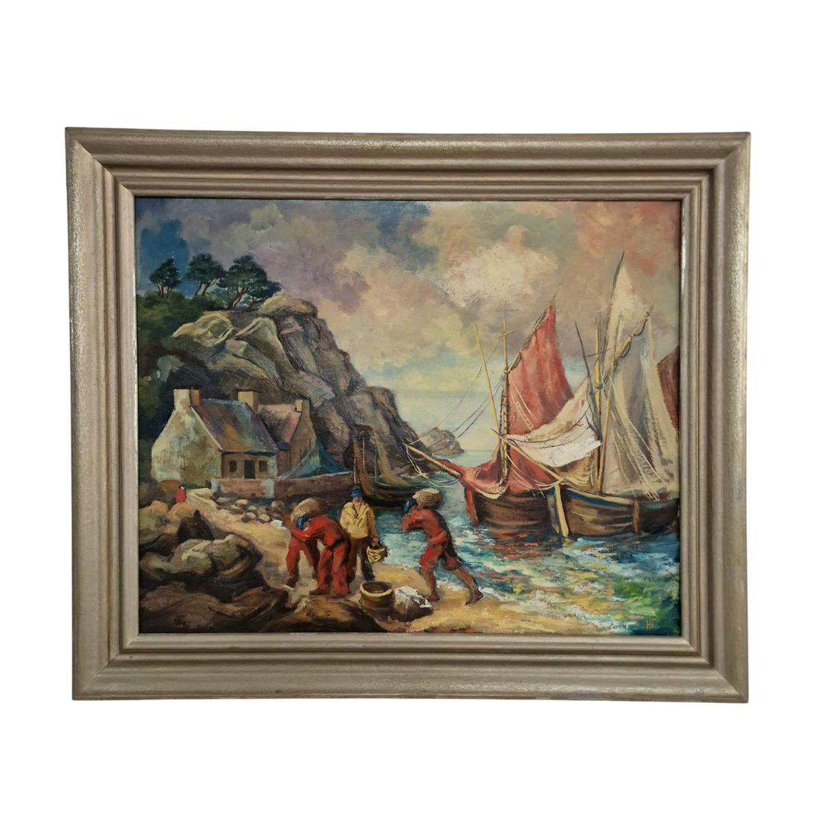 Маслена картина „Заливът на рибарите при изгрев“