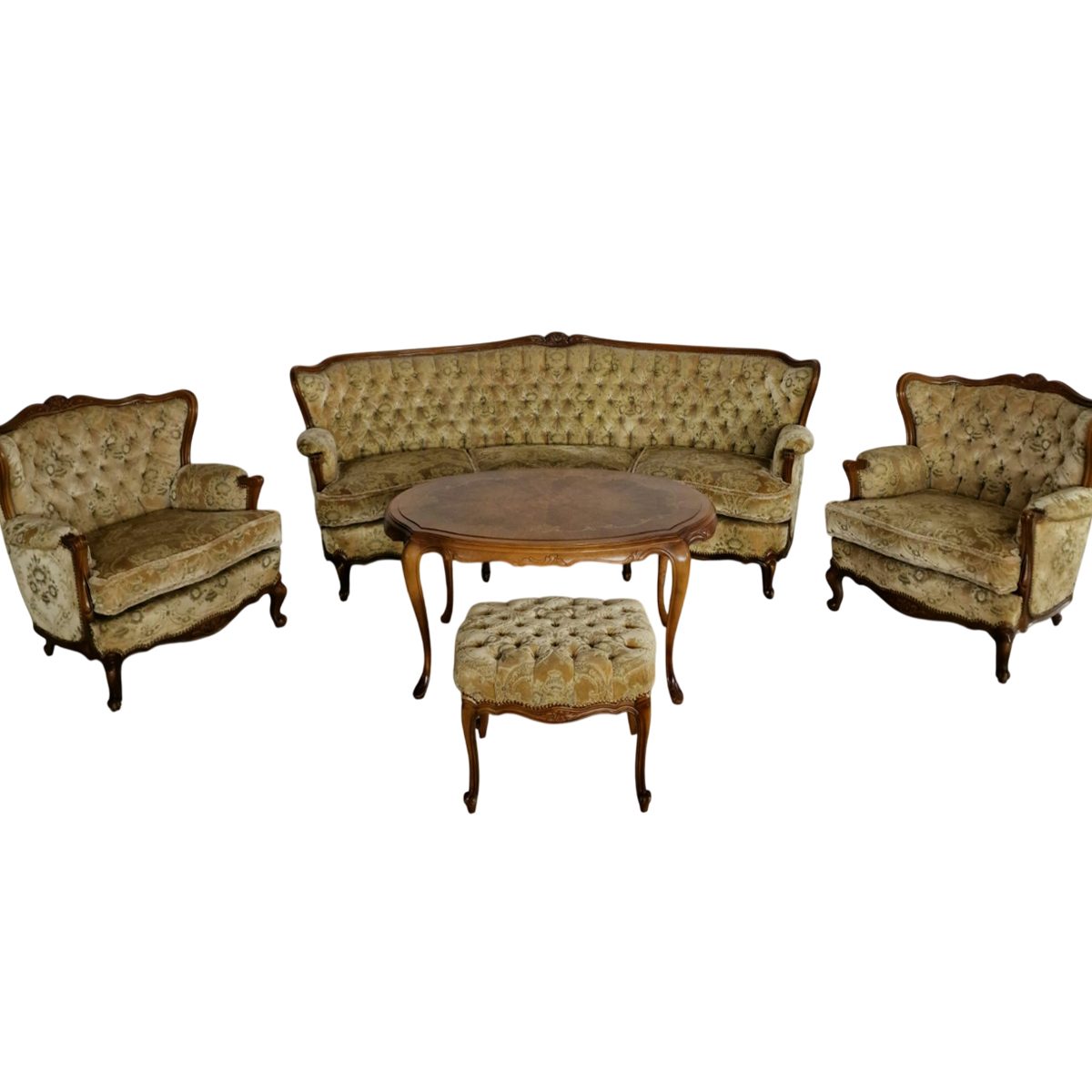 Луксозна холна гарнитура Chippendale – класически стил с маса и табуретка