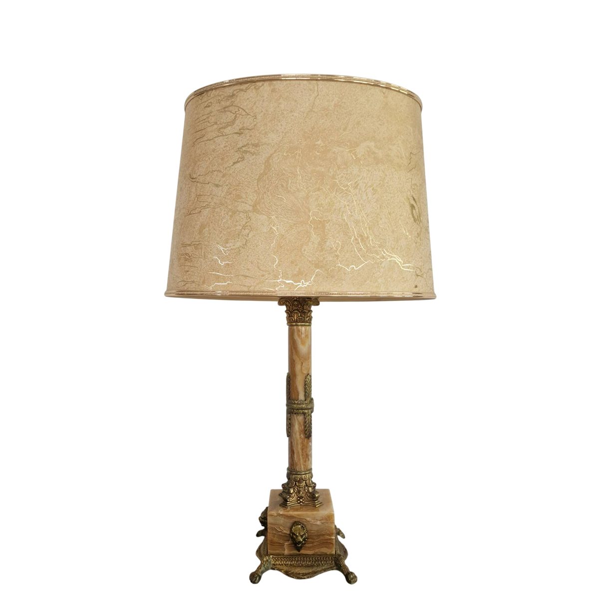 Луксозна антична настолна лампа „Коринтска колона“ – Оникс и Месинг